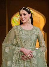 Lovely Wedding Wear Gown in Pista Colour